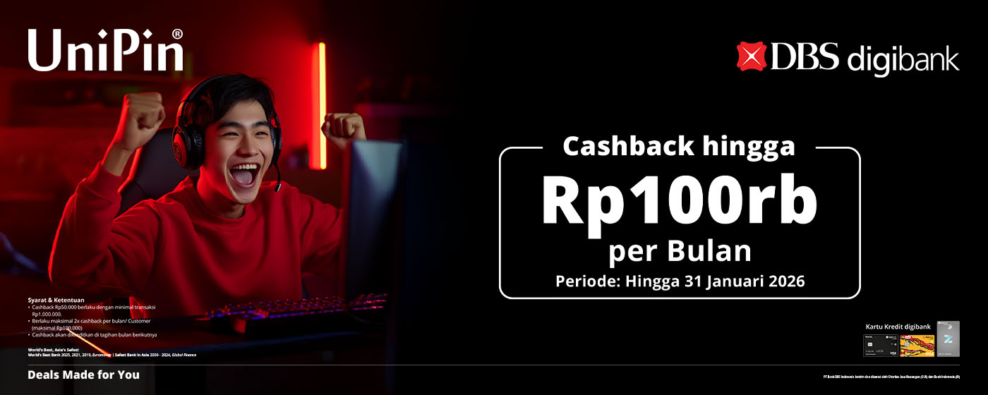 Cashback hingga Rp 100.000 Setiap Transaksi dan Bayar Pakai Kartu Kredit digibank di UniPin!